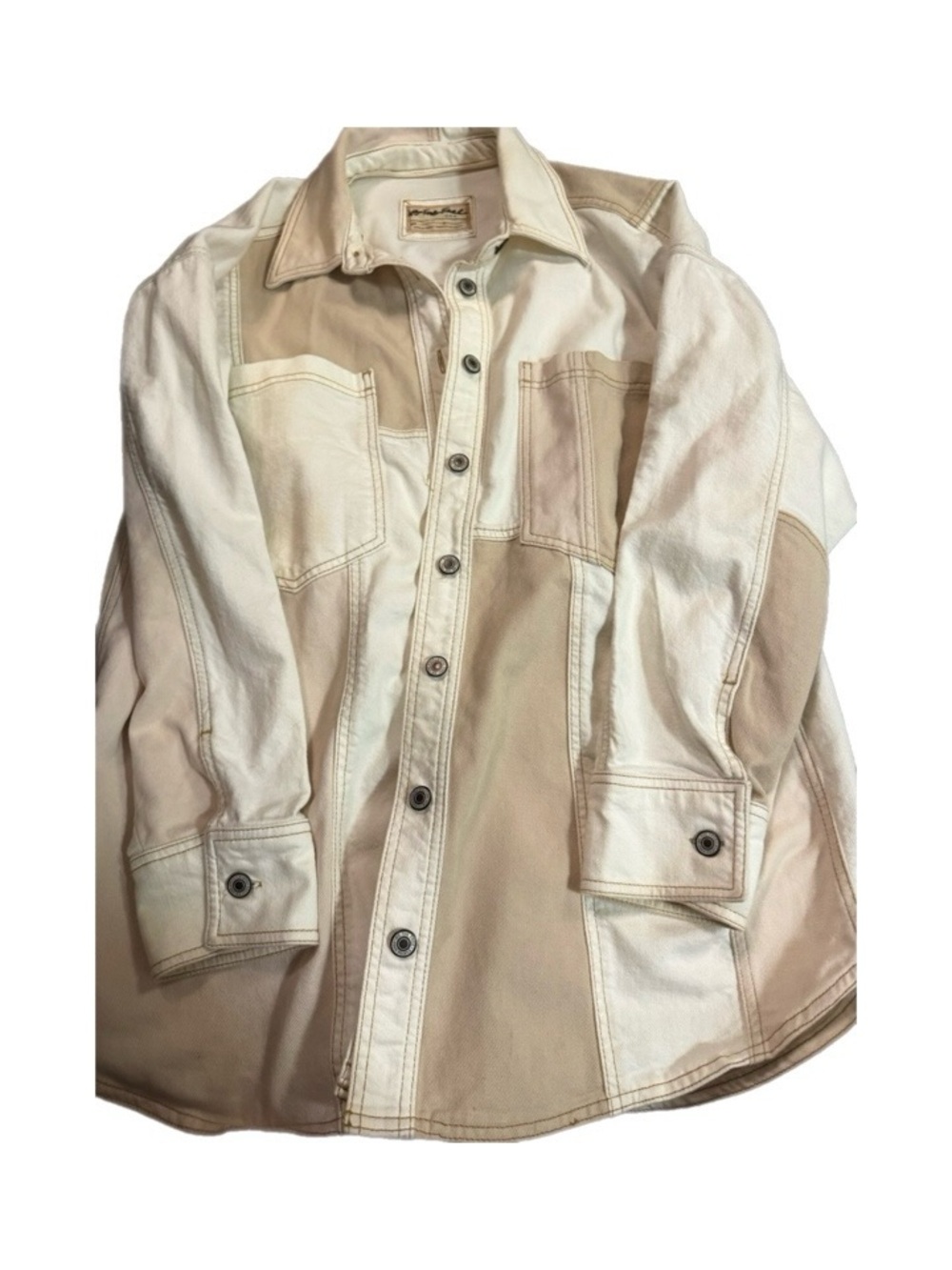 We The Free Women’s Two-Tone Beige & Cream Patchwork Shacket
